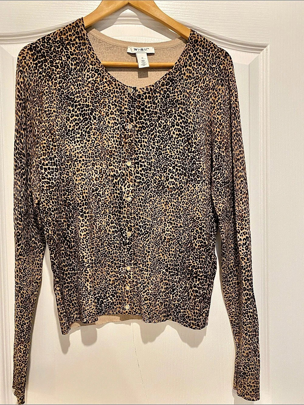 WHBM Leopard Print Long Sleeve Cardigan Size Medium